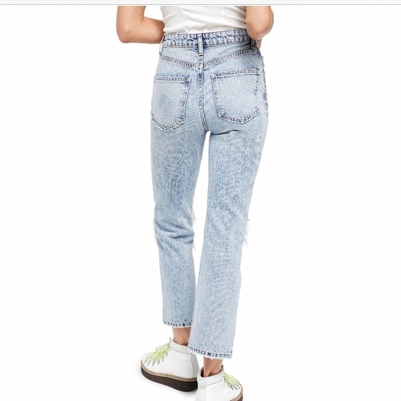 - Free People Blue Acid Wash My Own Lane Jeans Distressed Hi-rise Straight Leg - Picture 3 of 12